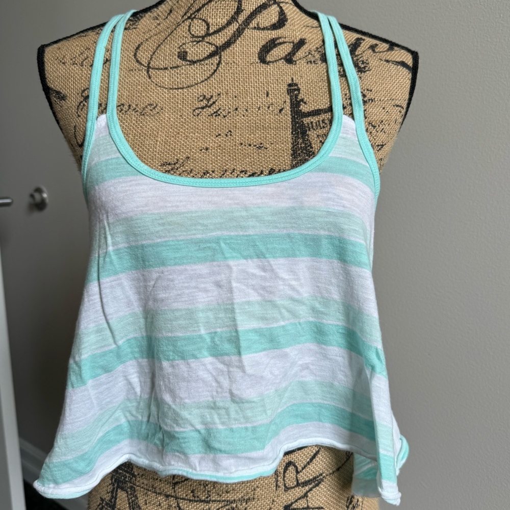 Teal and White Striped Crop Top